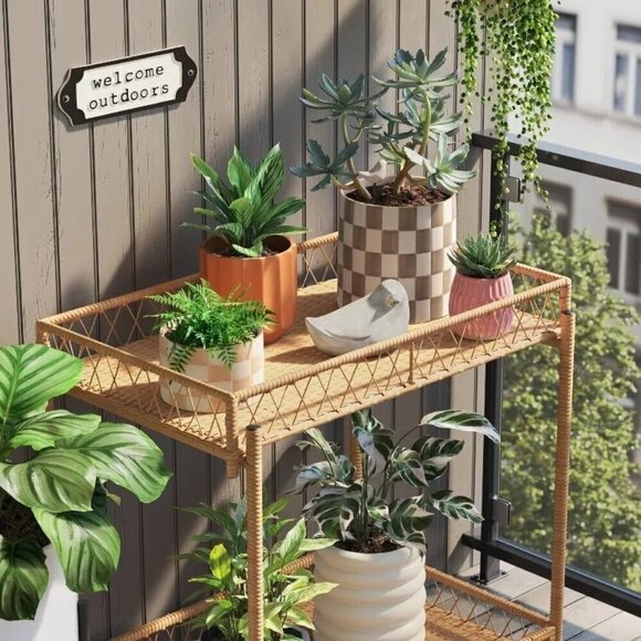 Checker Stoneware Indoor Outdoor Planter Pot Ivory 5.88" - Threshold  - Target - Picture 2 of 5